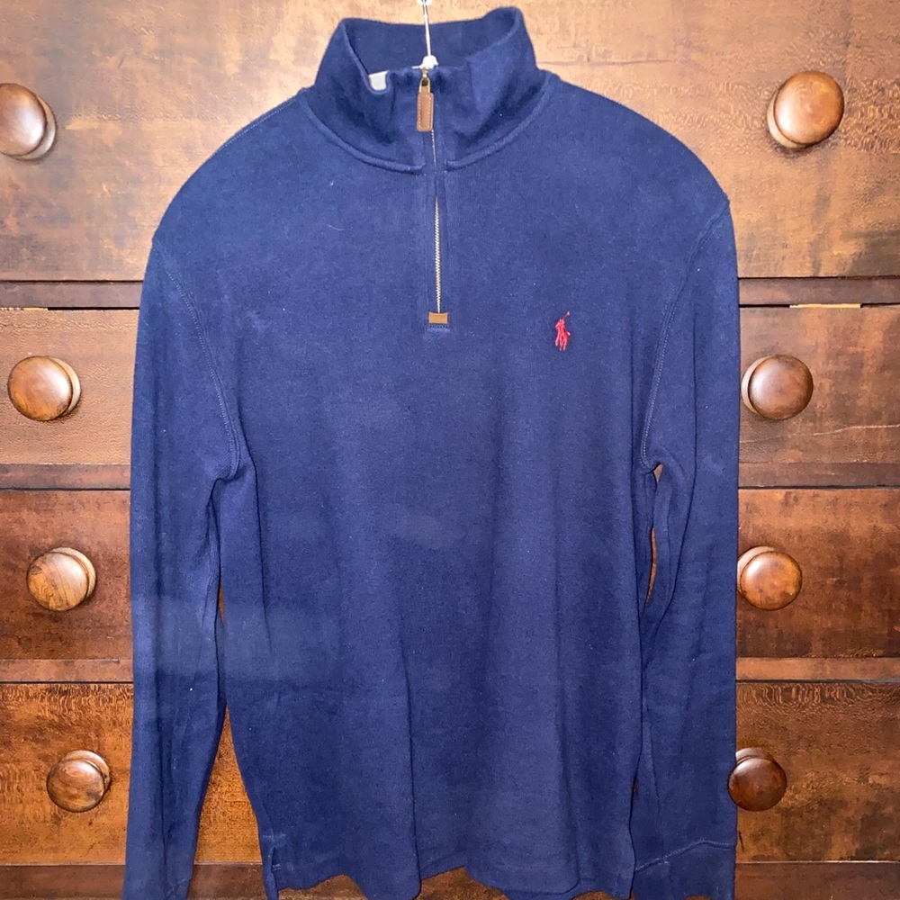 Men’s Polo Dark Blue Quarterzip, Medium